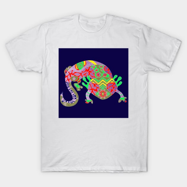 mexican cute axolotl ajolote ecopop in tribal art blue T-Shirt by jorge_lebeau